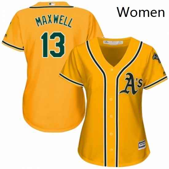 Womens Majestic Oakland Athletics 13 Bruce Maxwell Authentic Gold Alternate 2 Cool Base MLB Jersey